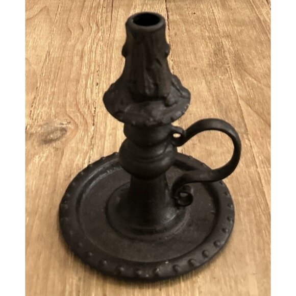 Vintage Cast Iron Candle Stick Holder Colonial Goth Scrooge Chamber Taper 8” - Picture 4 of 5
